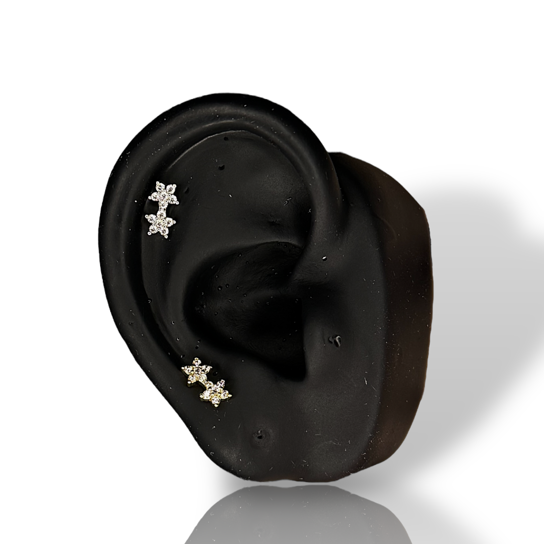 Cartilage Stud Double Flower CZ